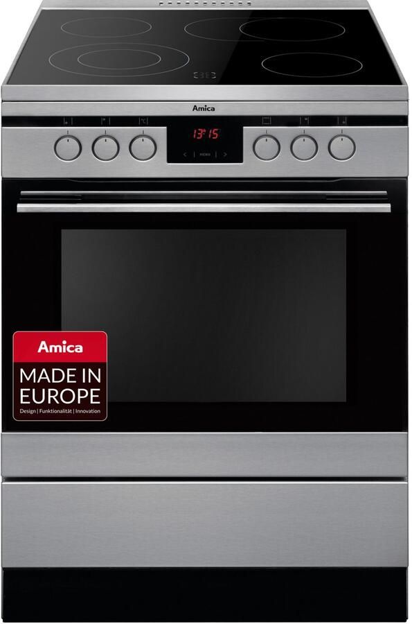 Amica Vrijstaand elektrisch fornuis SHC 11675 1 E Oven met 11 programma's en tweeledig uittrekbare bakplaat rails.