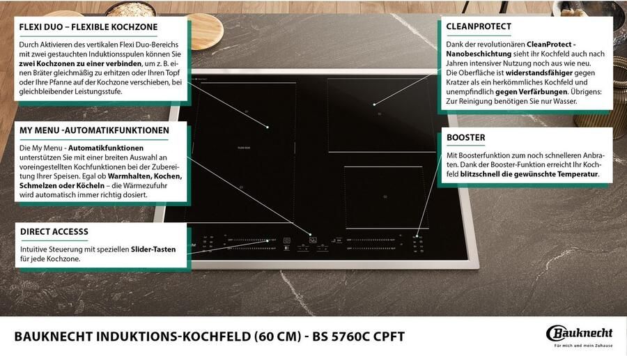 BAUKNECHT Flex-inductiekookplaat BS 5760C CPFT CleanProtect – moeiteloze reiniging met alleen water - Foto 3