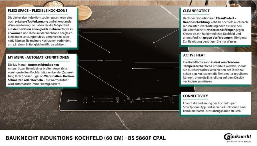 BAUKNECHT Flex-inductiekookplaat BS 5860F CPAL CleanProtect – moeiteloze reiniging met alleen water - Foto 4