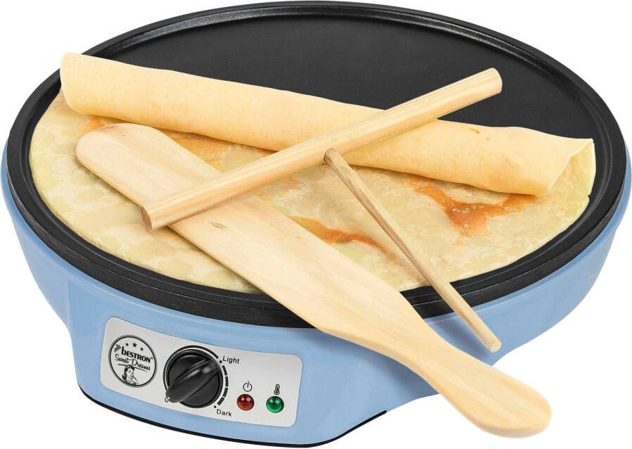 Bestron Crepe Maker voor crepes met Ø 30cm pannenkoekenmaker incl. deegverdeler & crêpeskeerder met antiaanbaklaag & indicatielampje 1000 Watt blauw - Foto 3