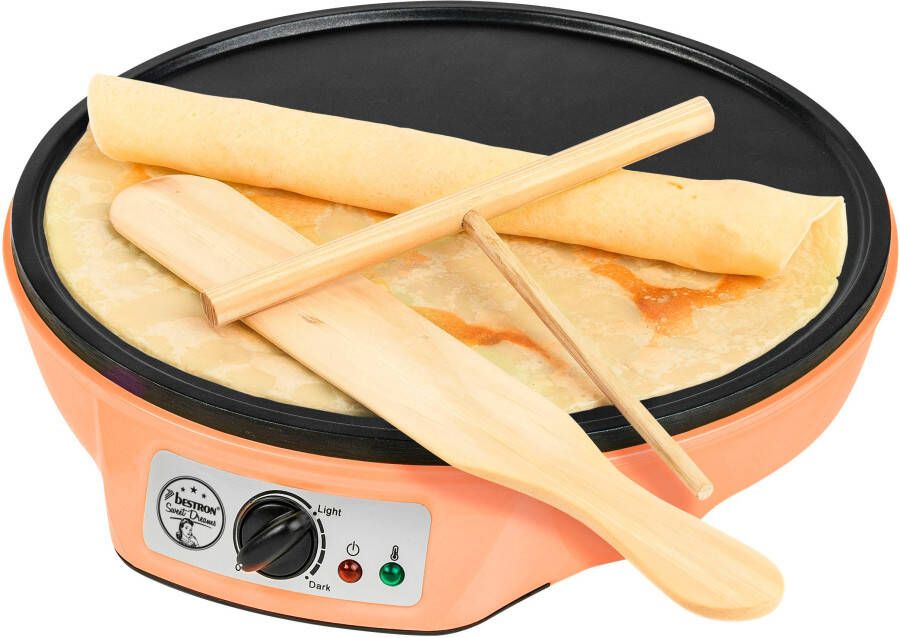 Bestron Crepe Maker voor crêpes met Ø 30cm pannenkoekenmaker incl. deegverdeler & crêpeskeerder met antiaanbaklaag & indicatielampje 1000 Watt Oranje