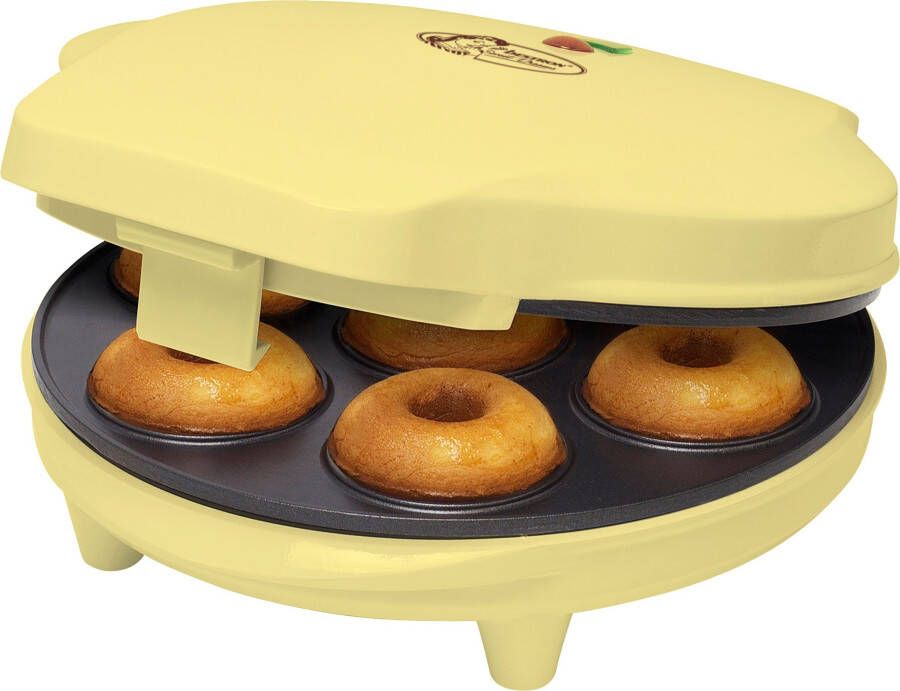 Bestron Donutmaker in Sweet Dreams design met bakindicatielampje & antiaanbaklaag 700W geel