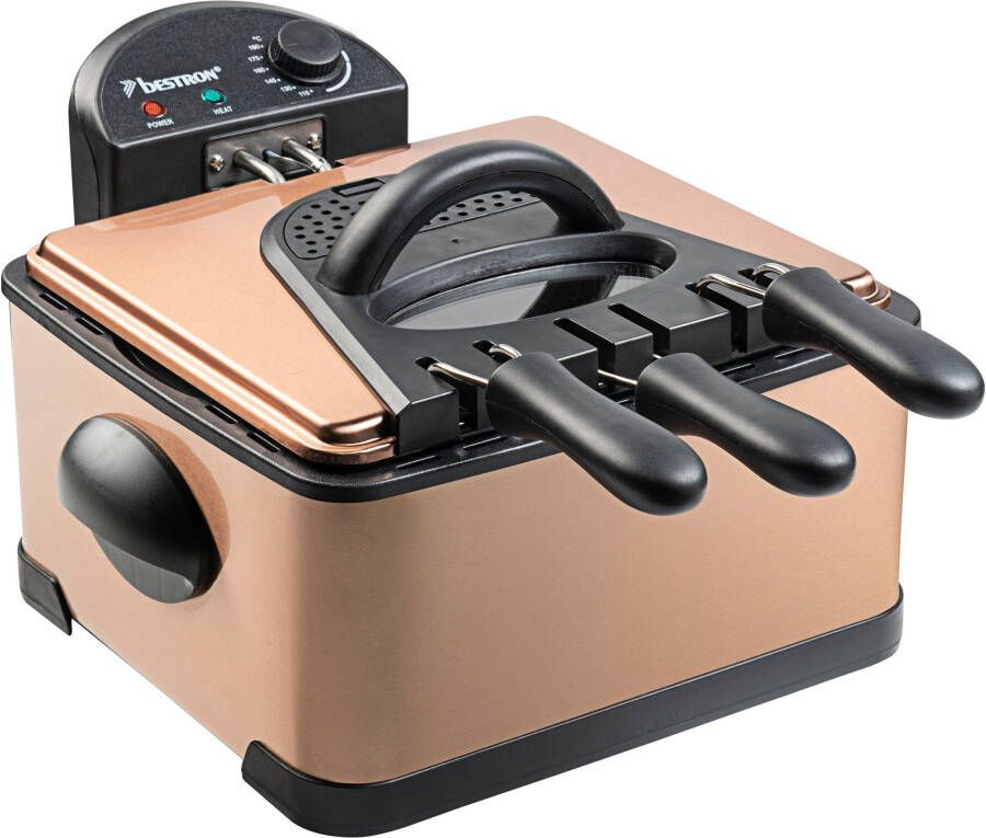 Bestron XL Frituurpan met 3 frituurmanden incl. koude zone technologie & uitneembare oliecontainer 4 liter vaatwasmachinebestendig 2000 W roestvrij staal Koper - Foto 2