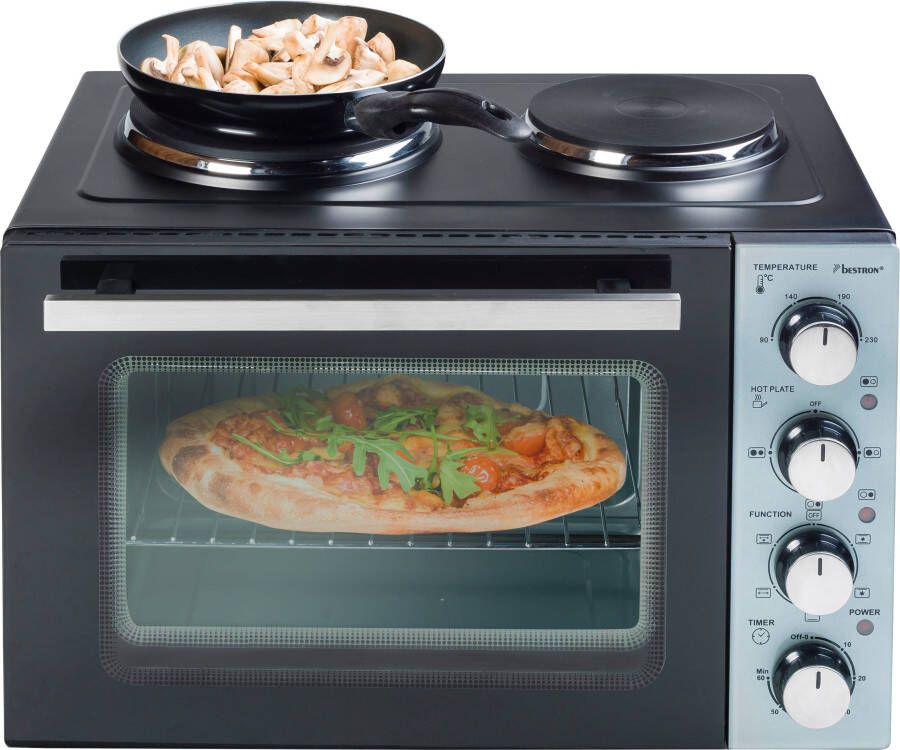 Bestron Mini-keuken AOV31CP Crispy & Co. met oven en 2-pits kookplaat 3200 w zwart - Foto 7