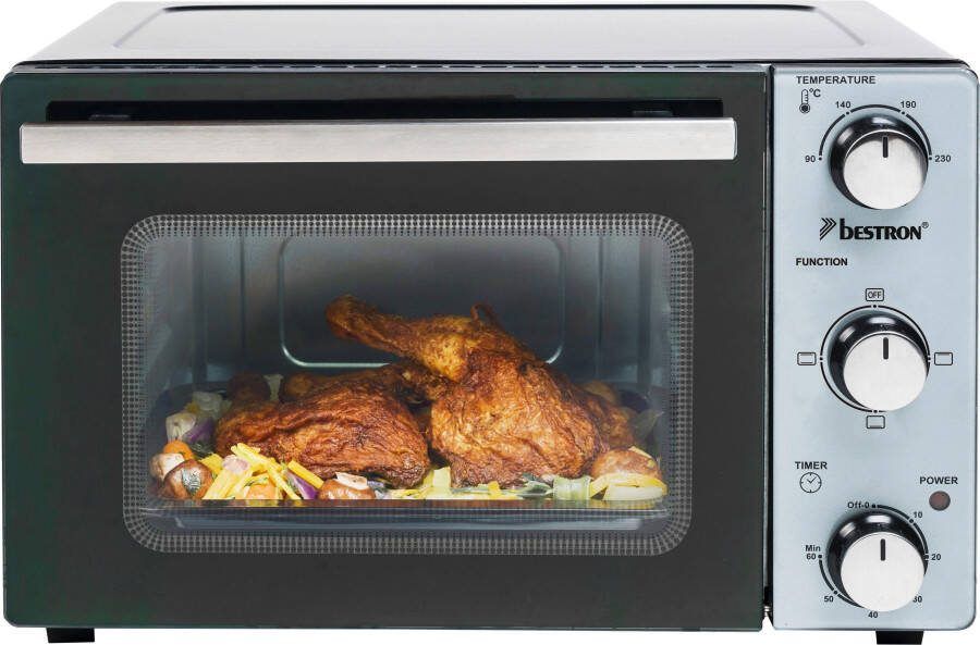 Bestron vrijstaande Mini Oven met 20L volume Bakoven inlcusief Grillrooster & Bakschaal met 3 programma's: Bovenwarmte Onderwarmte en Bovenwarmte + Onderwarmte tot max. 230 °C timerfunctie & indicatielampje 1300 Watt zilver zwart - Foto 1