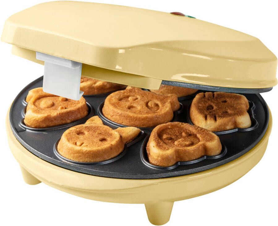 Bestron Wafelijzer voor Mini Cookies Cakemaker voor mini cakes met bakindicatielampje & antiaanbaklaag 700 Watt Geel