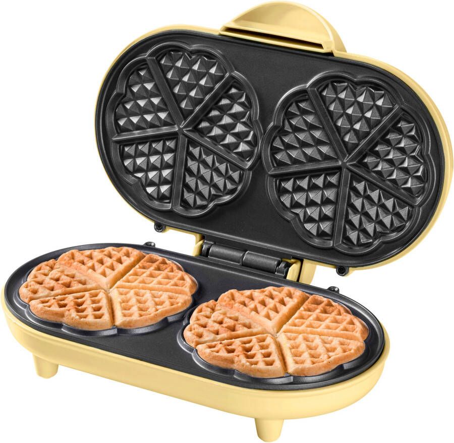 Bestron dubbel Wafelijzer voor klassieke hartwafels Wafelmaker met antiaanbaklaag & indicatielampje 1000 watt Geel