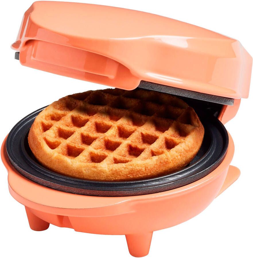 Bestron Mini-wafelijzer voor klassieke wafels wafelijzer met antiaanbaklaag voor kinderfeestjes Familiefeest Pasen of Kerst retro design 550 Watt Oranje