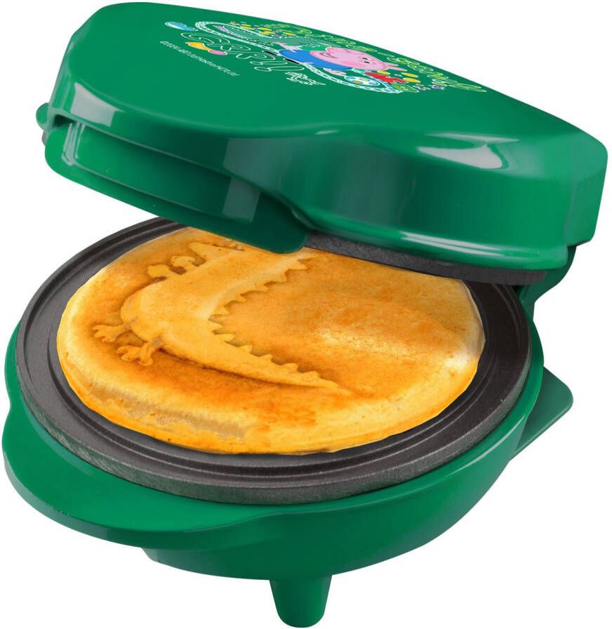 Bestron Peppa Pig George Wafelijzer mini-wafelijzer in uniek Dinosaur design voor kinderfeestjes Pasen & Kerstmis met antiaanbaklaag wafelformaat: Ø 10cm officieel Licentie Groen