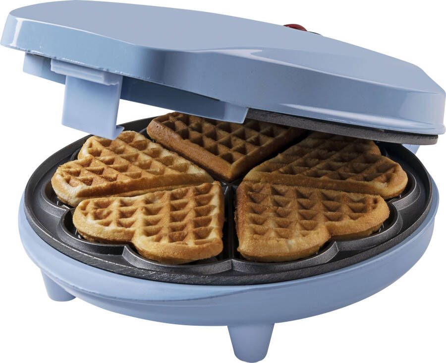 Bestron Wafelijzer voor klassieke hartwafels Wafelmaker voor wafels in hartvorm met indicatielampje & antiaanbaklaag retro-design 700 Watt Babyblauw - Foto 2