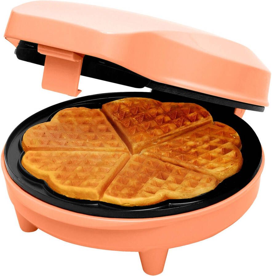 Bestron Wafelijzer voor klassieke hartwafels Wafelmaker voor wafels in hartvorm met indicatielampje & antiaanbaklaag retro-design 700 Watt Oranje
