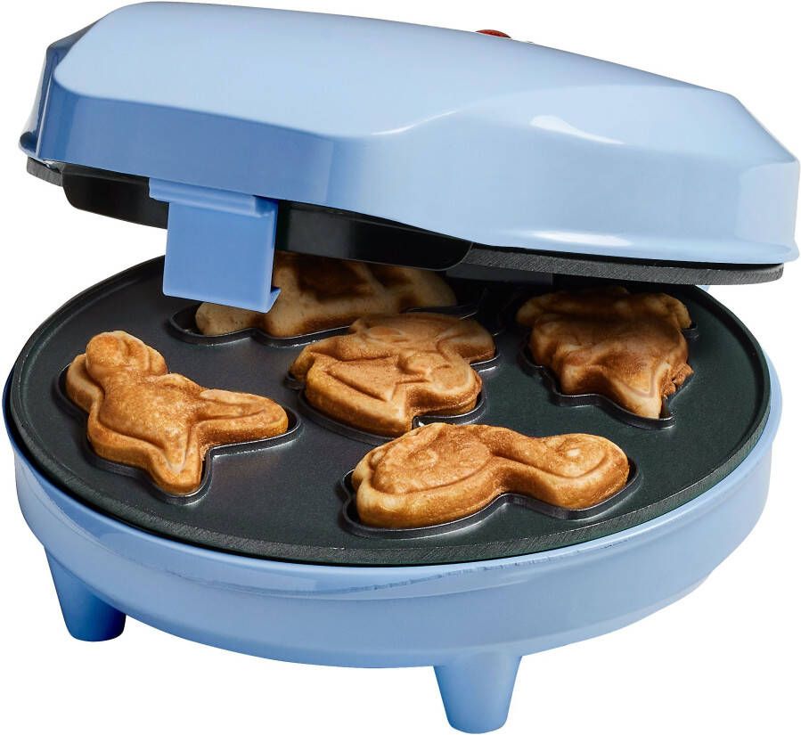Bestron Wafelijzer voor Mini Dino Cookies Cakemaker voor mini dino cakes met bakindicatielampje & antiaanbaklaag 700 Watt blauw