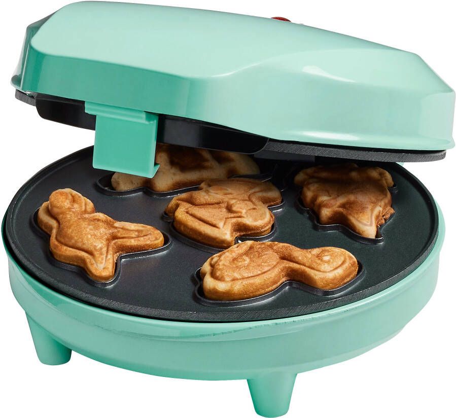 Bestron Wafelijzer voor Mini Dino Cookies Cakemaker voor mini dino cakes met bakindicatielampje & antiaanbaklaag 700 Watt Mint