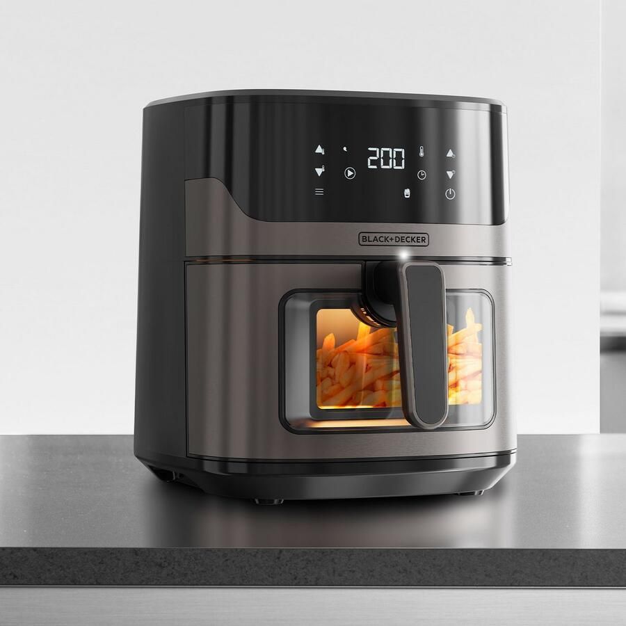 BLACK+DECKER Black & Decker BXAF6500E Enkel 6 5 l Vrijstaand 1600 W Friteuse met weinig vet Zwart Grijs