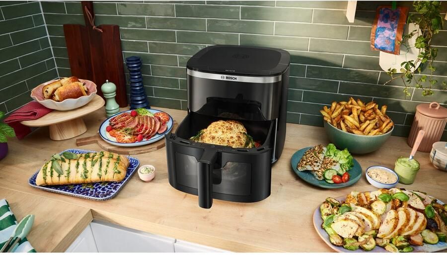 Bosch MAF671B0 Airfryer XXL Serie 6 7 2L Shake alarm Kijkvenster Warmhoudfunctie 7 programma's Tot 5 personen Zwart - Foto 2