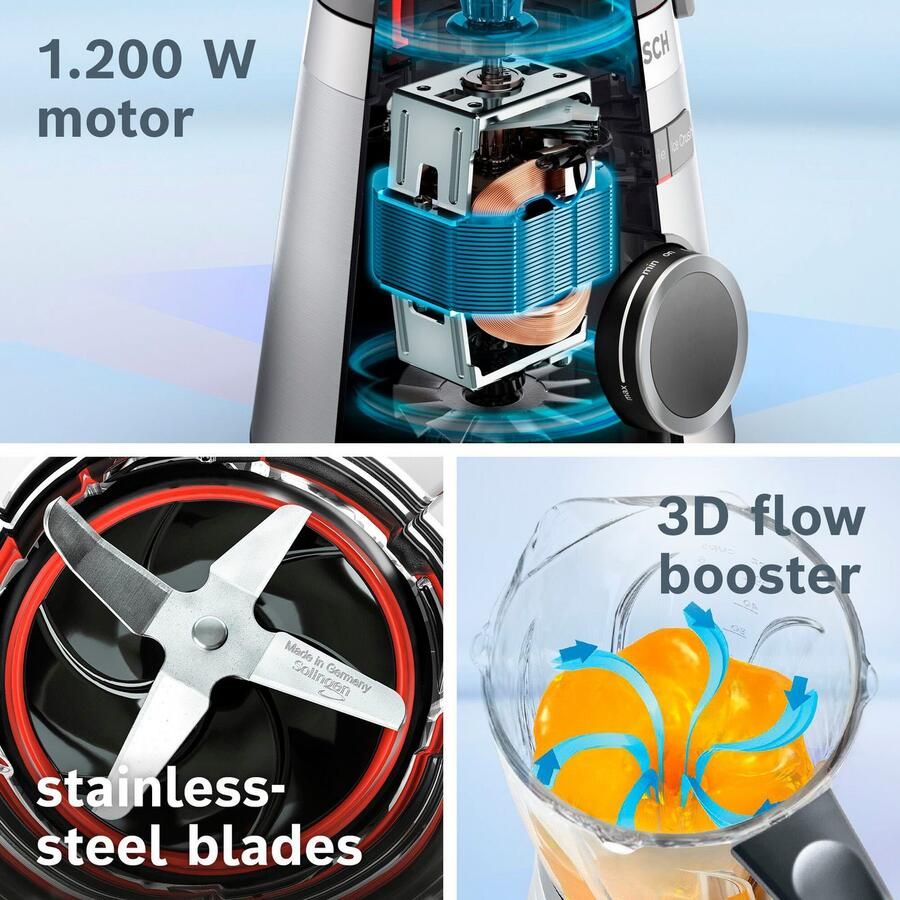 BOSCH Blender VitaPower Serie 4 MMB6172SN 1 5l glazen container 30.000 toeren min grijs - Foto 2
