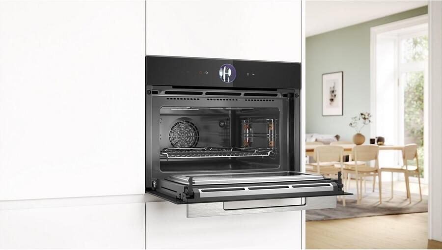 Bosch CMG7761B1 Serie 8 Compacte inbouwoven met magnetron Eenvoudig te reinigen met pyrolytische zelfreiniging Air Fry-functie: voor perfect en gezonde gefrituurde gerechten