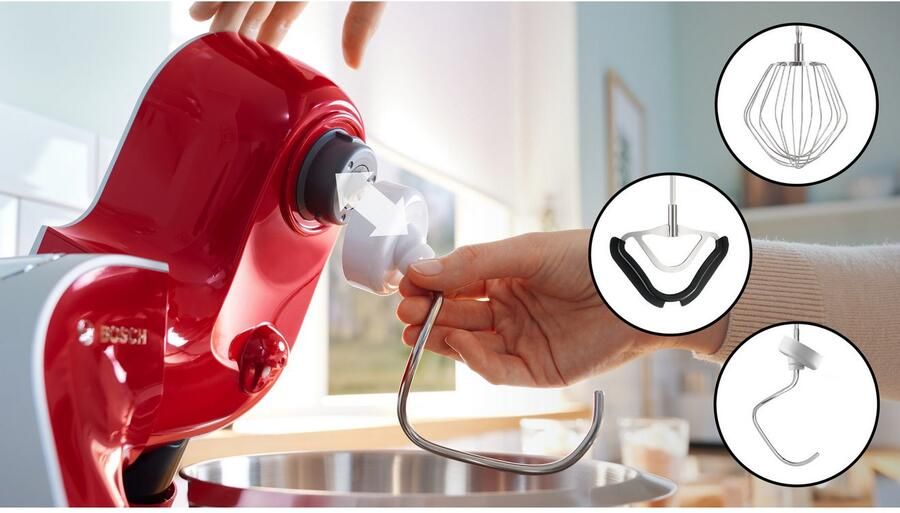 BOSCH Keukenmachine Serie 4 MUM5X720 geïntegreerde weegschaal continu rasp- en snijapparaat mixer rood - Foto 2