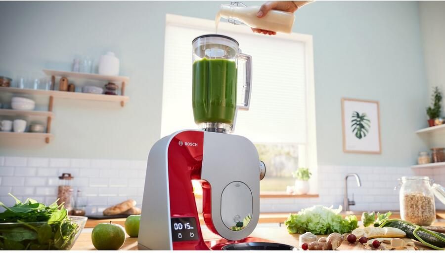 BOSCH Keukenmachine Serie 4 MUM5X720 geïntegreerde weegschaal continu rasp- en snijapparaat mixer rood - Foto 4