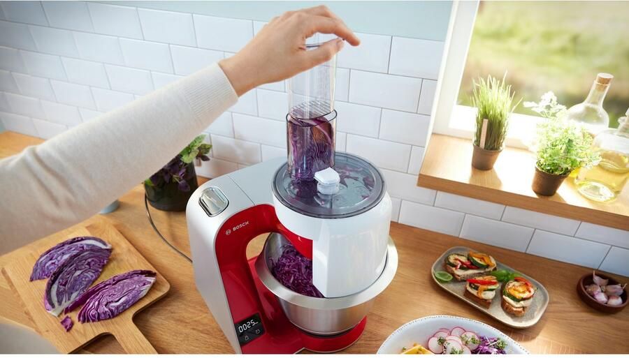 BOSCH Keukenmachine Serie 4 MUM5X720 geïntegreerde weegschaal continu rasp- en snijapparaat mixer rood - Foto 5