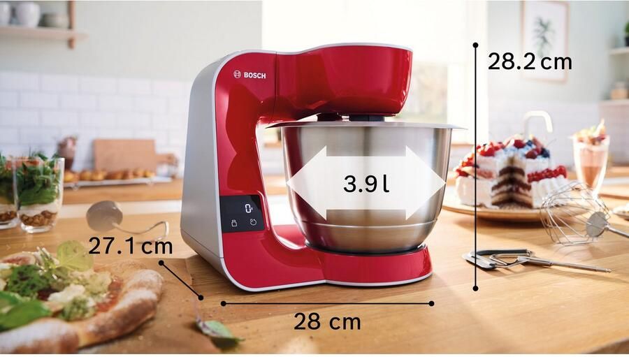 BOSCH Keukenmachine Serie 4 MUM5X734 geïntegreerde weegschaal doorloopsnijder mixer rood - Foto 4