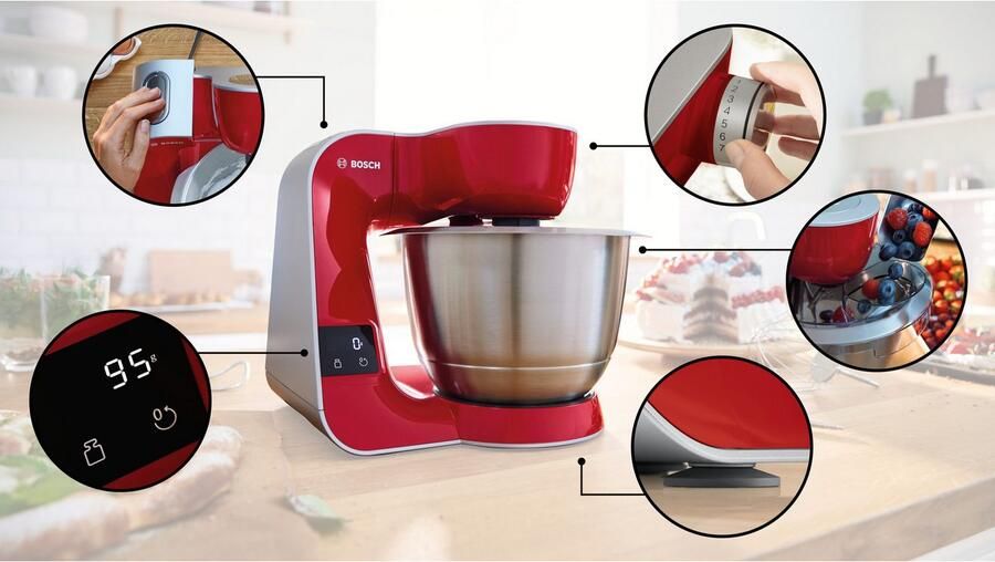 BOSCH Keukenmachine Serie 4 MUM5X734 geïntegreerde weegschaal doorloopsnijder mixer rood - Foto 9