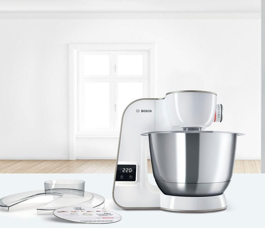 BOSCH Keukenmachine Serie 4 MUM5XW40 geïntegreerde weegschaal continu rasp- en snijapparaat wit champagne