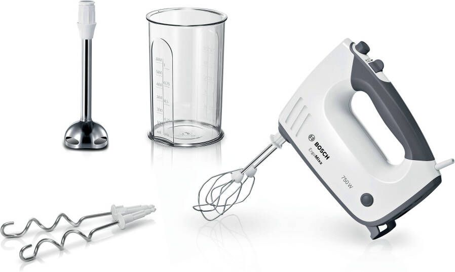 BOSCH Handmixer ErgoMixx MFQ37470 kneedhaken wit grijs Turbostand mixstaaf lichtgewicht behuizing gemaakt in Europa