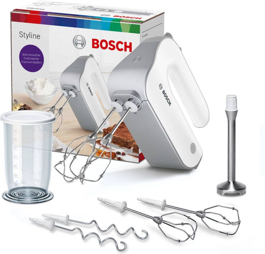 BOSCH Handmixer Styline MFQ4075DE 2x garde roestvrijstalen kneedhaken mixvoet wit