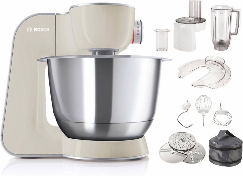 BOSCH Keukenmachine Serie 4 MUM58L20 continu rasp- en snijapparaat mixer grijs 3 schijven kom kneedhaak mix- siliconen garde vaatwasserbestendig