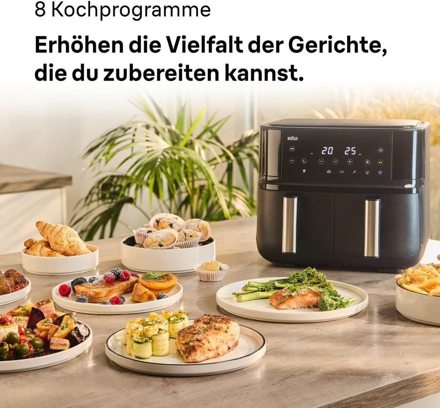 Braun Airfryer TwinCook TD 3030I BK 2.850 w realair technologie 80-200 graden 2 kookmanden sync functie - Foto 2
