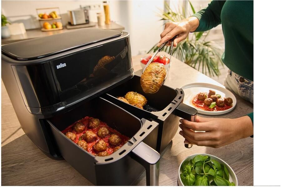 Braun Airfryer TwinCook TD 3030I BK 2.850 w realair technologie 80-200 graden 2 kookmanden sync functie - Foto 8