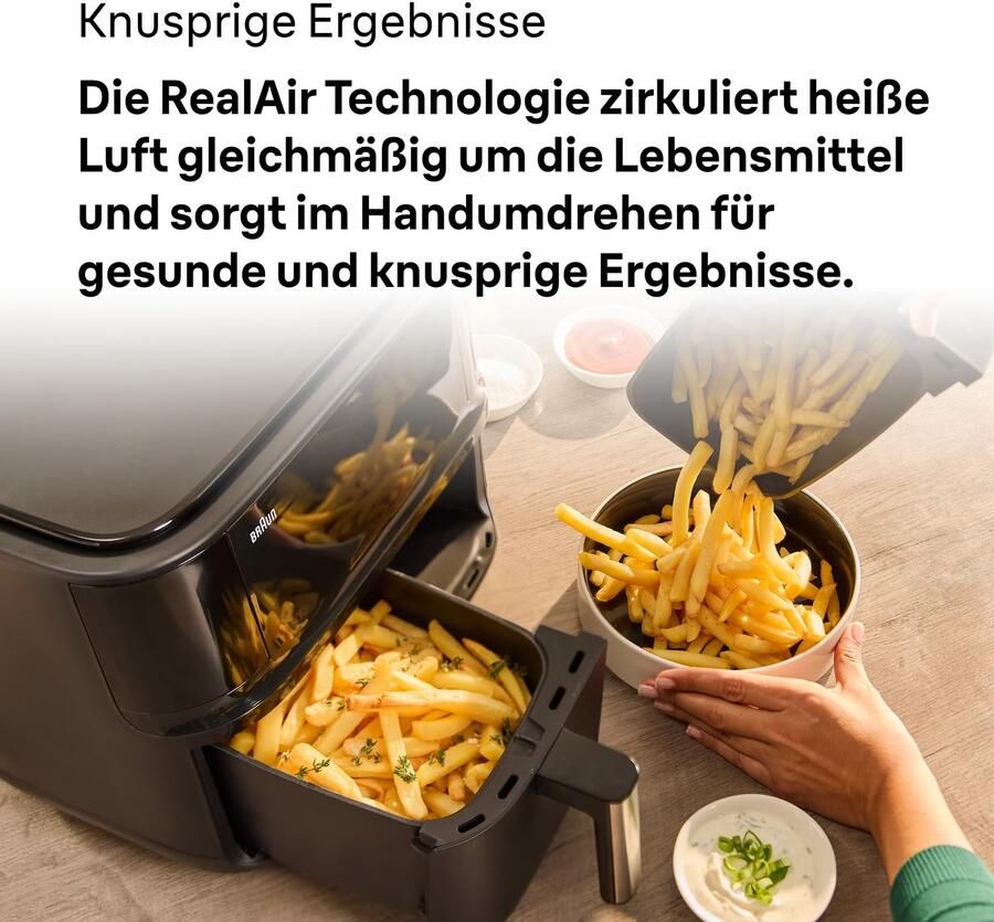 Braun Airfryer TwinCook TD 3030I BK 2.850 w realair technologie 80-200 graden 2 kookmanden sync functie - Foto 5