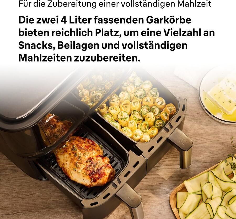 Braun Airfryer TwinCook TD 3030I BK 2.850 w realair technologie 80-200 graden 2 kookmanden sync functie - Foto 7