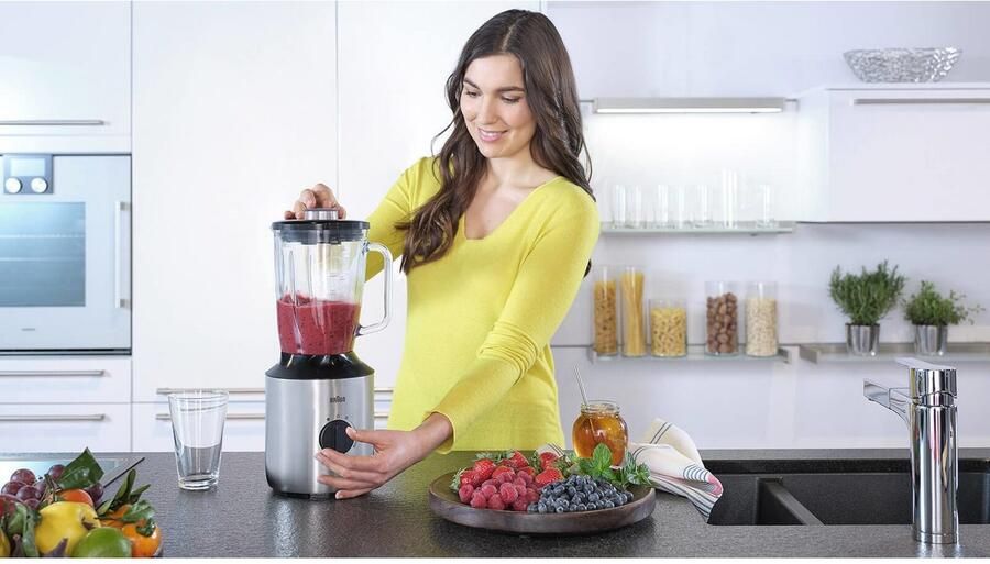 Braun Blender PowerBlend 3 JB 3272 SI 800W traploos regelbaar 1 5 L glazen kan Ice-Crush & pulsfunctie stil mixen roestvrij staal vaatwasmachinebestendig - Foto 3