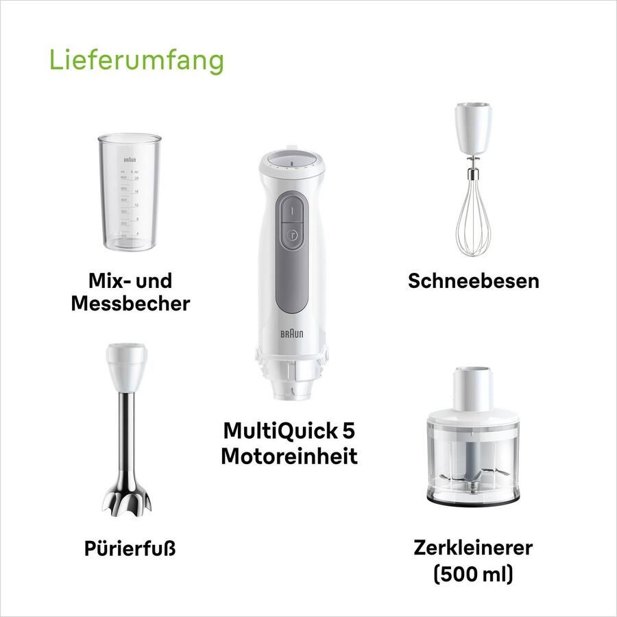 Braun Staafmixer MultiQuick 5 MQ 50236 M 1000 W 21 snelheden garde Spatbescherming 500 ml hakmolen maalmes vaatwasmachinebestendig