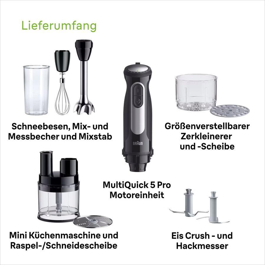 Braun Staafmixer MultiQuick 5 Pro MQ 55755 M 1000W 25 instellingen keukenmachine Spatbescherming 500 ml mini keukenmachine + accessoires extra maalmes - Foto 3
