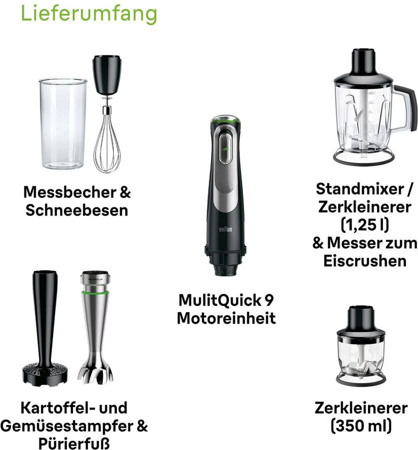 Braun Staafmixer MultiQuick 9 MQ 9147X 1200W traploos regelbaar dynamisch mes Spatbescherming extra maalmes 2 modi + pulsfunctie veel accessoires - Foto 5