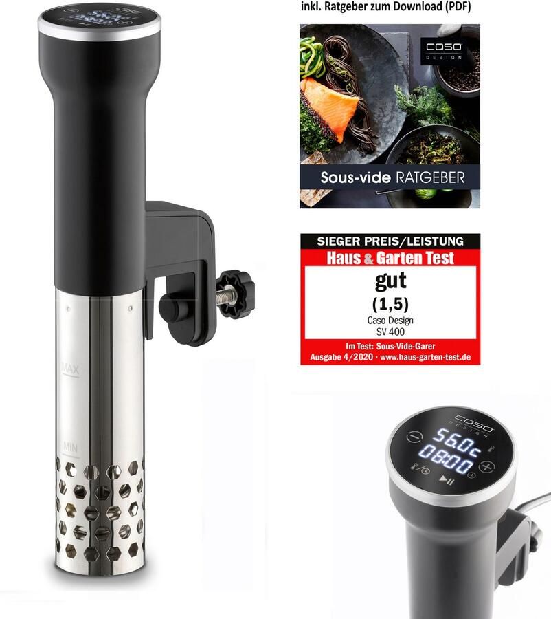 Caso Design CASO SV 400 SousVide Stick – Waterdichte Sous Vide Cooker 1000W Instelbare Temp. 25-90°C LED Display Timer Compact Design Model 1310 - Foto 4
