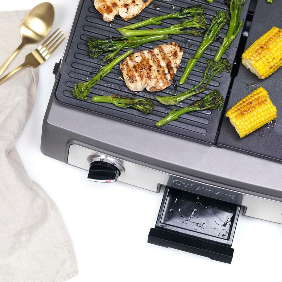 Cuisinart Elite Plancha & Grillplaat Grill apparaat & bakplaat in 1 2 bakplaten afzonderlijk te bedienen Extra groot kookoppervlak elke plaat is 33 5x23 5 cm Variabele temperatuur tot 260°C PFOA-vrije anti-aanbakplaten