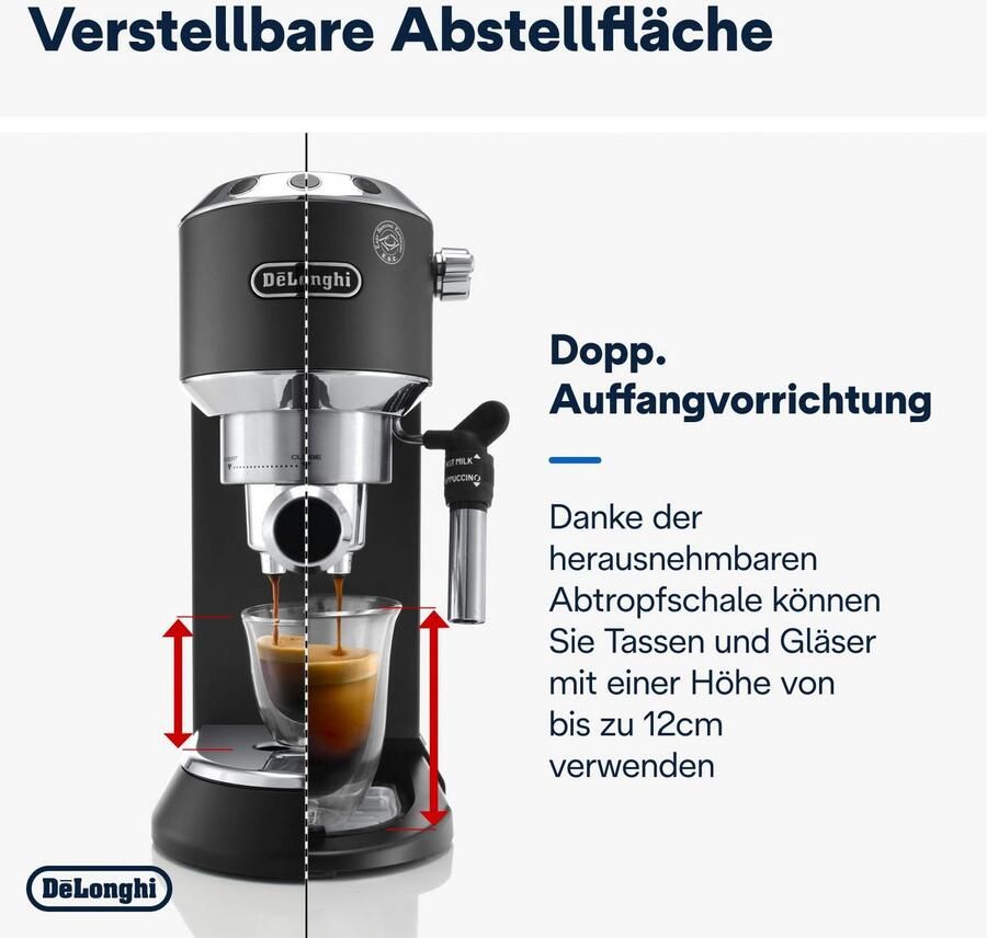 De'Longhi Espressomachine Dedica Style EC 685.B Slechts 15 cm breed geschikt voor E.S.E-pads 1L incl. melkopschuimer