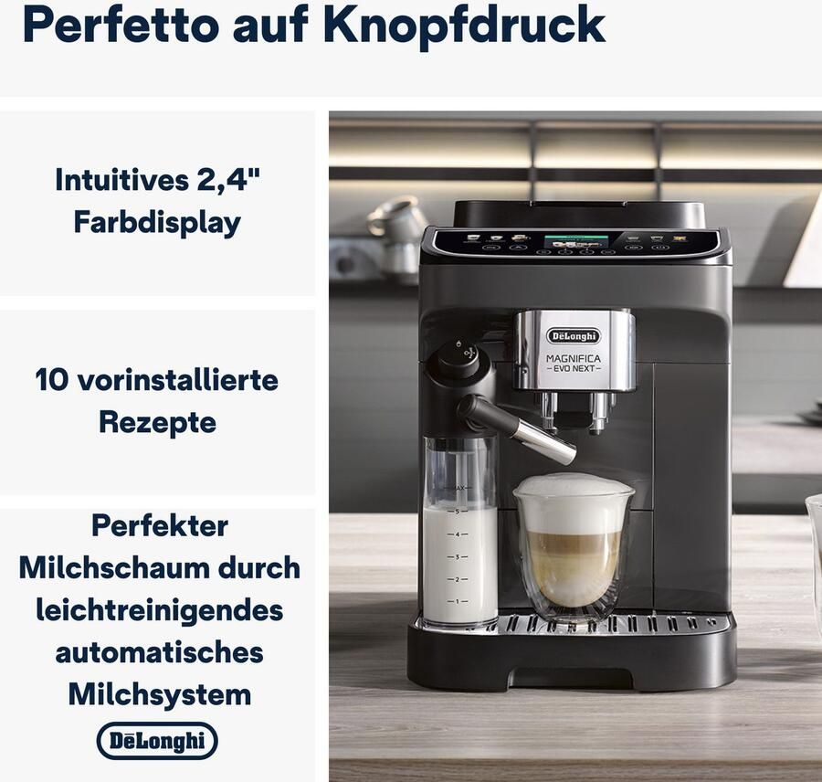 De'Longhi Volautomatisch koffiezetapparaat Magnifica Evo Next ECAM310.60.GB MyLatteFunktion 3 gebruikersprofielen LatteCrema-melksysteem 10 recepten