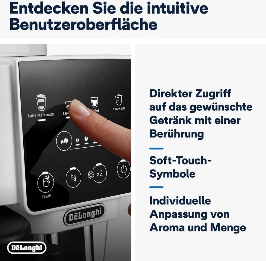 De'Longhi Volautomatisch koffiezetapparaat Magnifica Start ECAM 220.61.W wit 250g-bonenreservoir + reservoir voor filterkoffie autom. reiniging - Foto 3