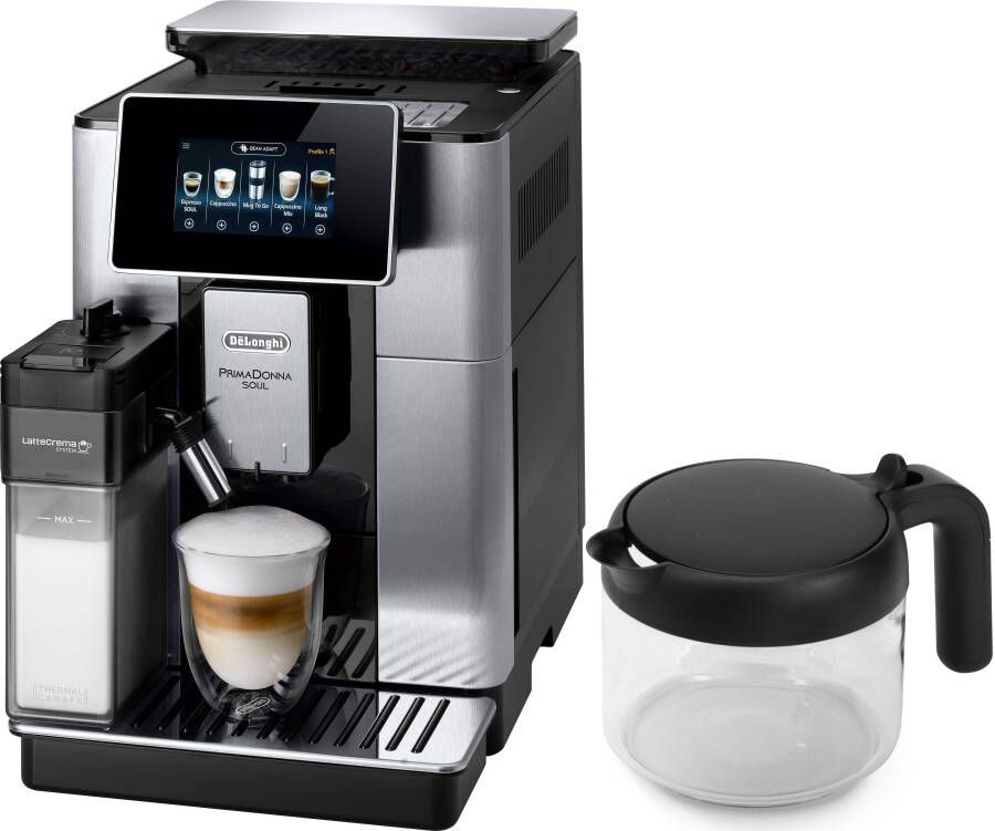 De'Longhi Volautomatisch koffiezetapparaat PrimaDonna Soul ECAM610.75.MB Met koffiekanfunctie Incl. koffiekan Bean Adapt Technology roestvrij staal schijfmolen