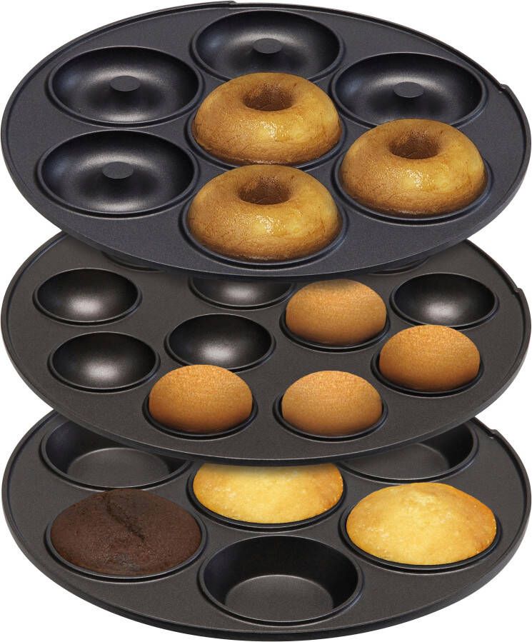 Bestron 3-in-1 cakemaker in retro-design met 3 verwisselbare bakplaten: donut- cupcake- en cakepopmaker met indicatielampje & antiaanbaklaag 700 watt roze - Foto 3
