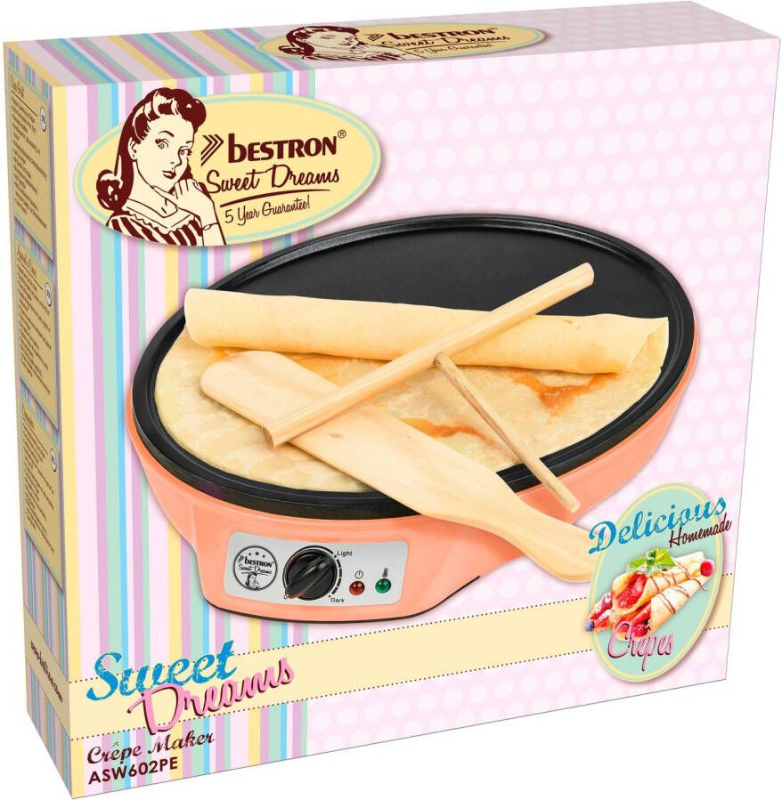 bestron Crêpe maker ASW602 in retro ontwerp voor crêpes met Ø 30 cm inclusief deegverdeler & crêpesspatel antiaanbaklaag