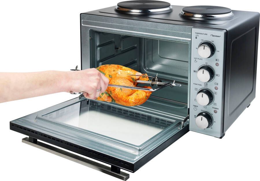 Bestron Mini-keuken AOV31CP Crispy & Co. met oven en 2-pits kookplaat 3200 w zwart - Foto 6
