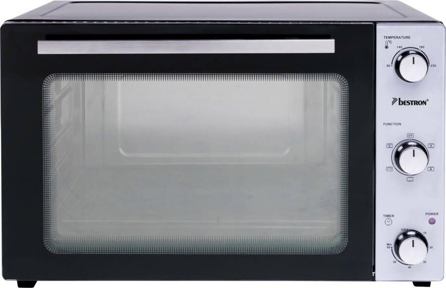 Bestron vrijstaande Oven met 45L volume Bakoven inlcusief Grillrooster Draaispit Bakschaal & Heteluchtfunctie met 5 programma s tot max. 230 °C timer & indicatielampje 1800 Watt zilver zwart - Foto 6