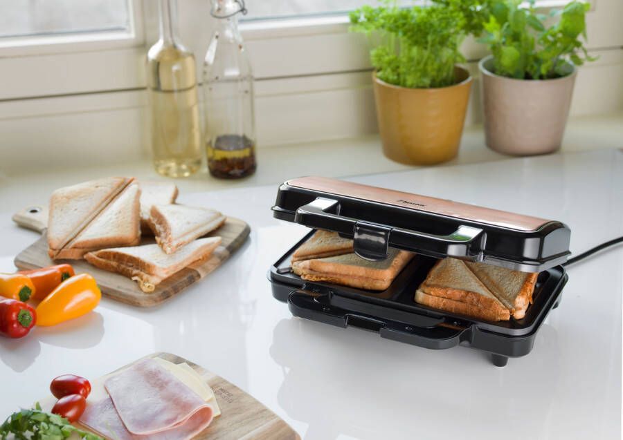 Bestron Sandwichmaker ASM90XLCO XL sandwich-toaster antiaanbak gecoat voor 2 sandwiches zwart koperkleur - Foto 7
