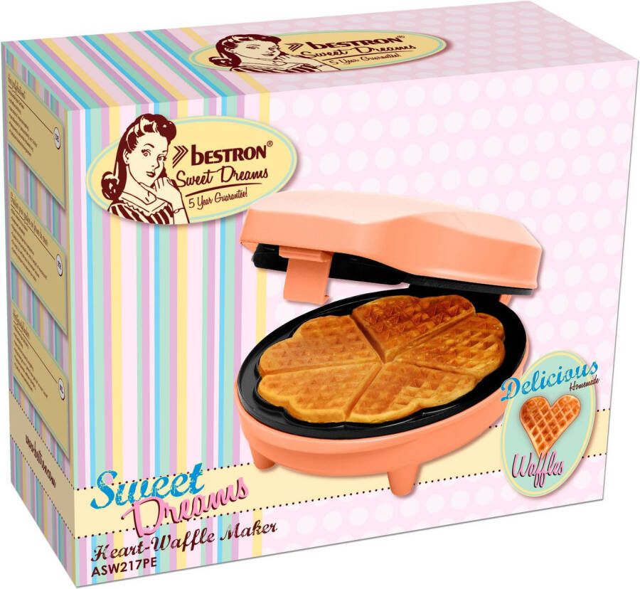 bestron Wafelijzer ASW217 voor klassieke hartvormige wafels met antiaanbaklaag retrodesign
